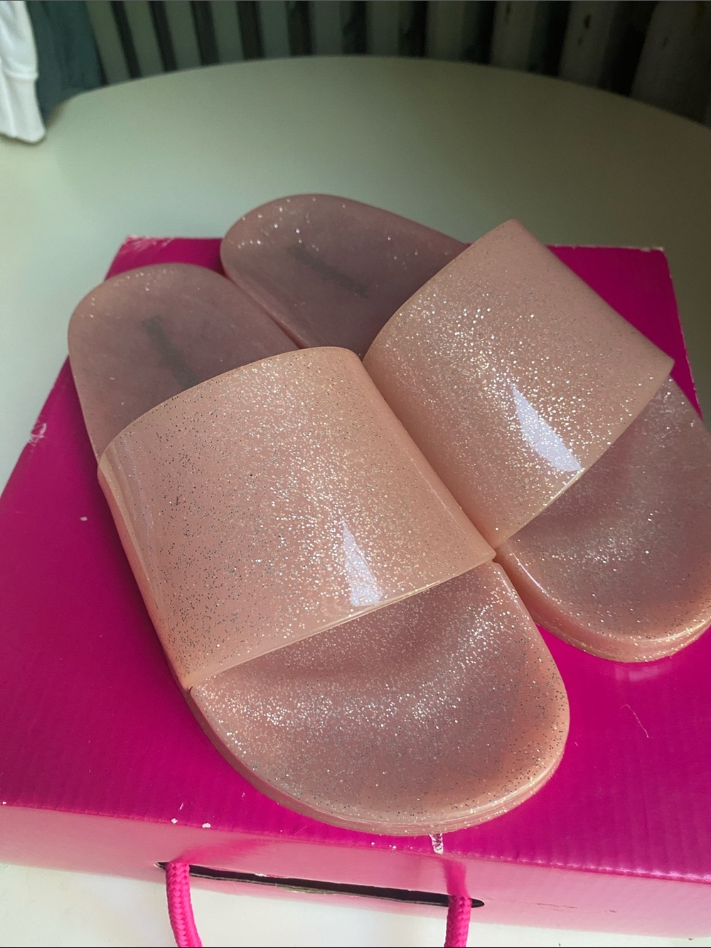 Everly Glitter Jelly Slide Sandals - Blush Pink